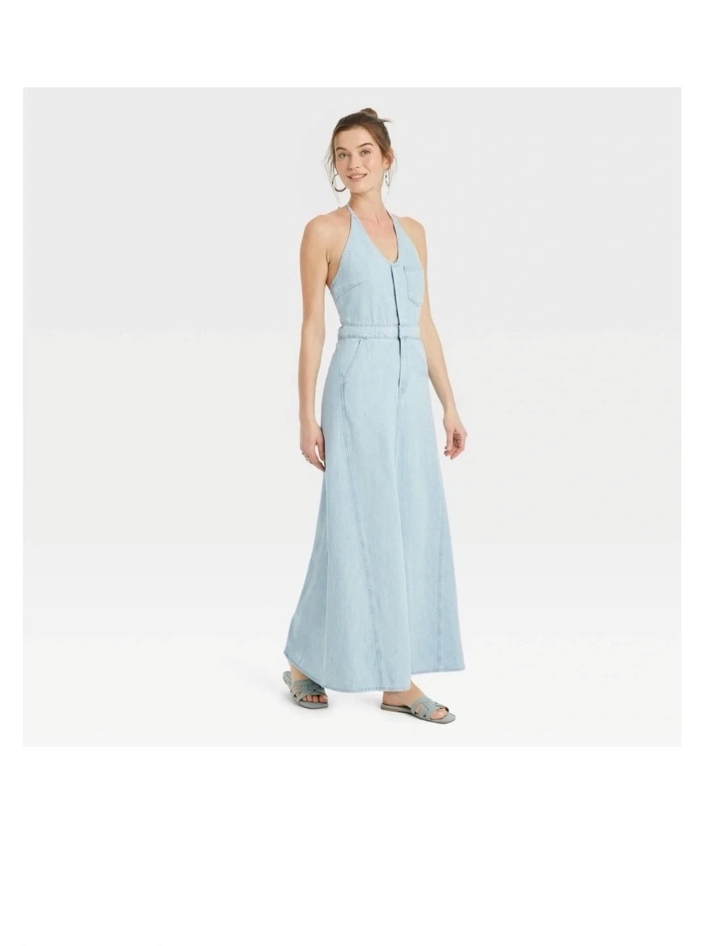 Universal THREAD Denim Halter Maxi Sundress 8